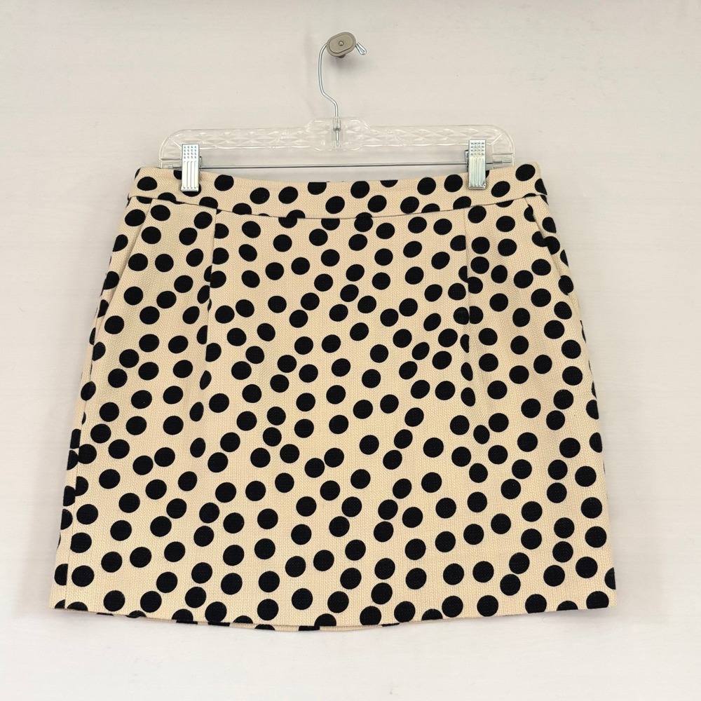 J.Crew Polka Dot Mini Skirt Tan Black Cotton Modal A-Line Size 8 Pocketed‎